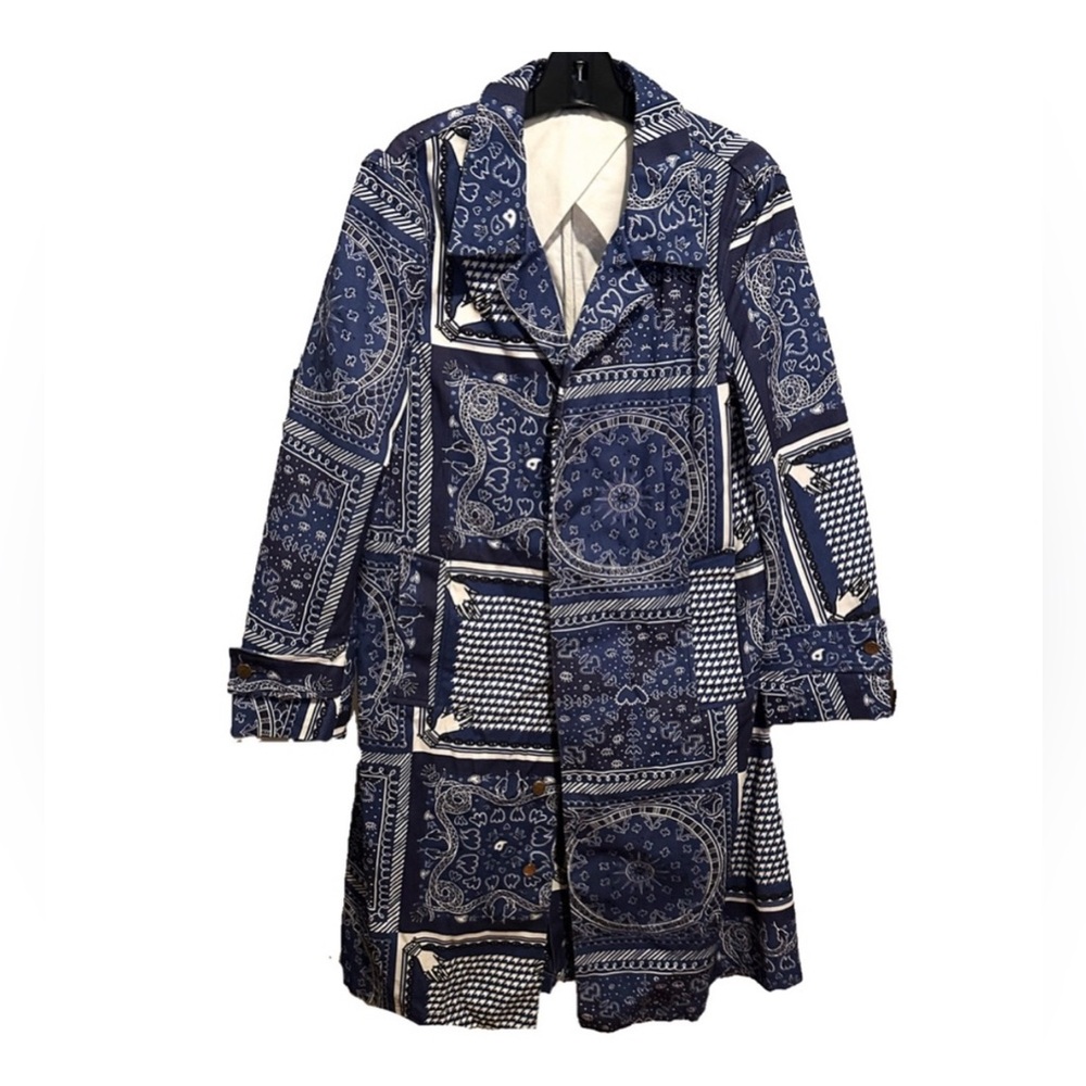 Alessandro Enriquez RUNWAY Sample 1 of a kind fabric coat. Blue bandana print